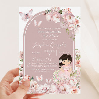 Boho Pink Girl Floral Presentación De 3 Años Einladung