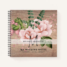 Boho Pink Gold Rose Blume Hochzeitsplanung Notizbuch
