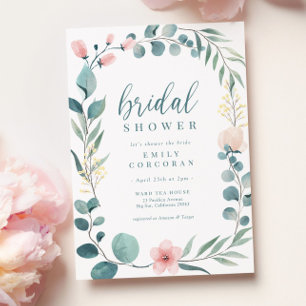 Boho Pink Green Blumengarten Brautparty Einladung