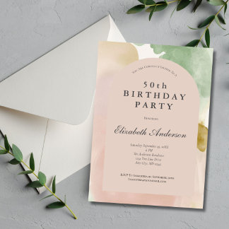 Boho Pink Green Gold Modern Arch 50. Geburtstag Einladung