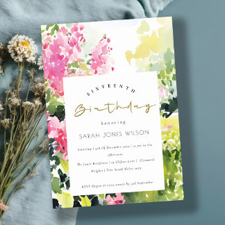 Boho Pink Green Tropical Bougainvillea Geburtstag Einladung