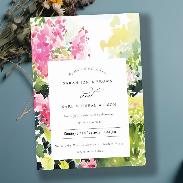 Boho Pink Green Tropical Bougainvillea Wedding Einladung (Von Creator hochgeladen)