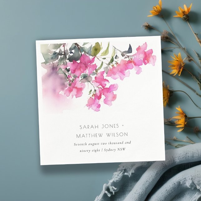 Boho Pink Green Tropical Bougainvillea Wedding Serviette (Von Creator hochgeladen)