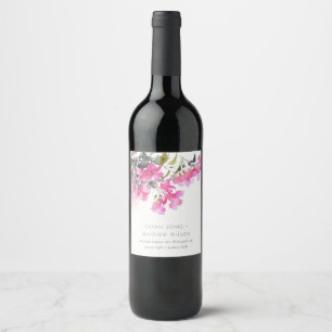 Boho Pink Green Tropical Bougainvillea Wedding Weinetikett