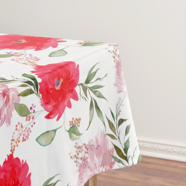 Boho Pink & Green Watercolor Sommer-Blume Tischdecke (Beispiel)