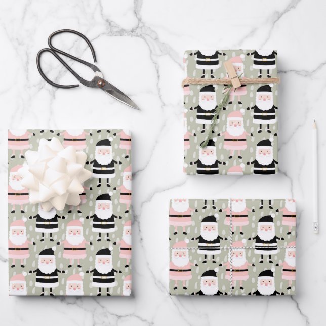 Boho Pink Green Weihnachtsfeiertag Geschenkpapier Set (Vorderseite)