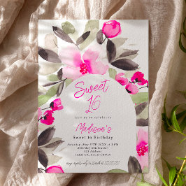 Boho pink grün blühendes Foto Sweet 16 Einladung