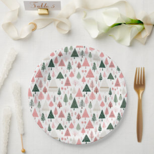 Boho Pink Grüne Weihnachtsbaumen Weihnachtsfeierta Pappteller