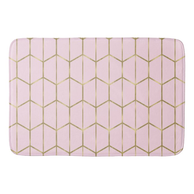 Boho Pink Hexagon Gold & Geometric Glam Badematte (Vorderseite)