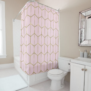 Boho Pink Hexagon Gold & Geometric Glam Duschvorhang