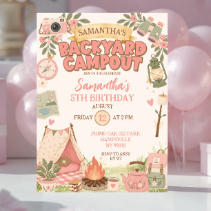 Boho Pink Hinterhof-Camping-Geburtstagsfeier für M Einladung