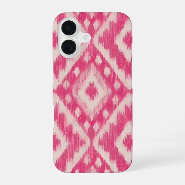Boho Pink Ikat Design iPhone 16 Fall Hülle (Rückseite)