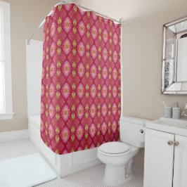 Boho Pink Indian Embroidery Pattern Duschvorhang