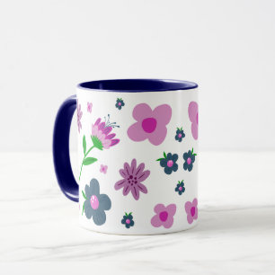 Boho Pink Indigo Blue Flowers   Zwei-Tonen-Kaffee Tasse