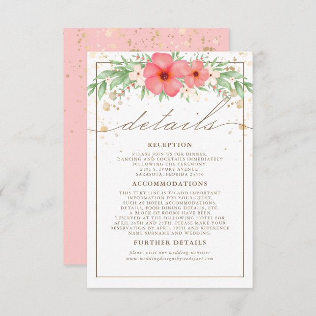 Boho Pink & Ivory Greenery Blumenzettel Begleitkarte (Vorne/Hinten)