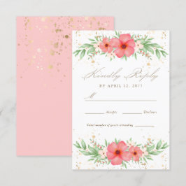Boho Pink & Ivory Greenery Floral Wedding RSVP Karte