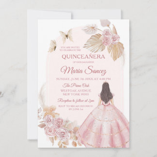 Boho Pink Kleid Mexikanische Prinzessin Quinceañer Einladung