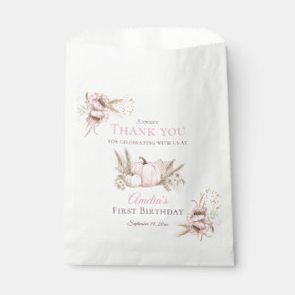 Boho Pink Kürbis 1. Geburtstag Danke Geschenktütchen