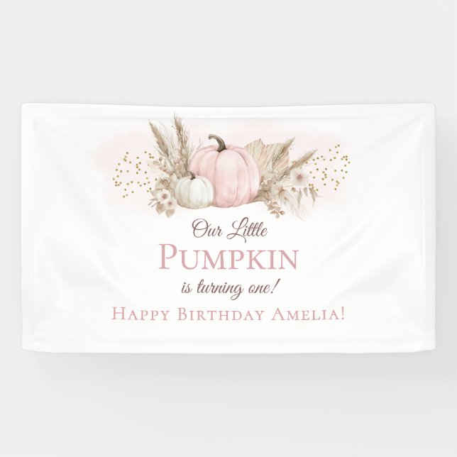 Boho Pink Kürbis 1. Geburtstagsbegrüßung Banner (Horizontal)