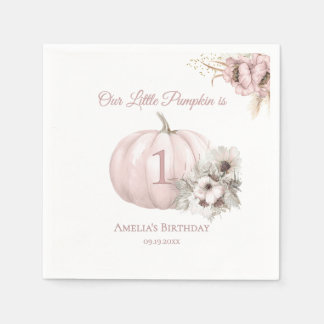 Boho Pink Kürbis 1. Geburtstagsmädchen Serviette
