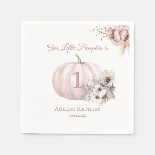 Boho Pink Kürbis 1. Geburtstagsmädchen Serviette (Vorderseite)
