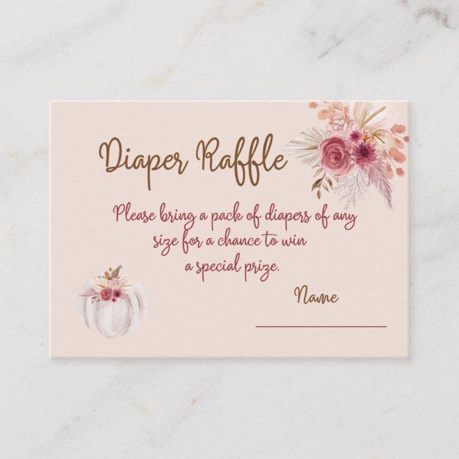 Boho Pink Kürbis Herbst Windel-Raffle  Begleitkarte (Vorderseite)