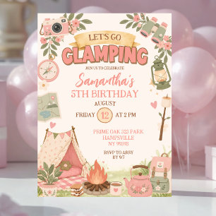 Boho Pink Lass uns Glamping-Geburtstag feiern Einladung