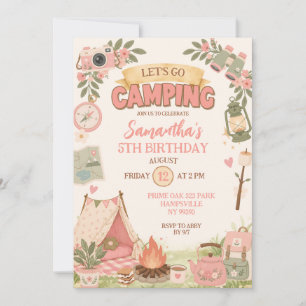 Boho Pink Lass uns zum Zelten gehen Geburtstag Einladung