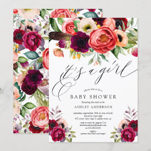 Boho Pink Lila Floral Es ist eine Girl Baby Dusche Einladung