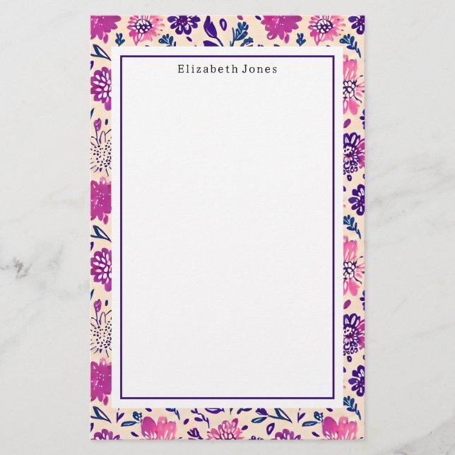Boho Pink + Lila florales Ombre Muster Briefpapier (Vorderseite)