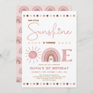 Boho Pink Little Sunshine Rainbow Girl Birthday Einladung