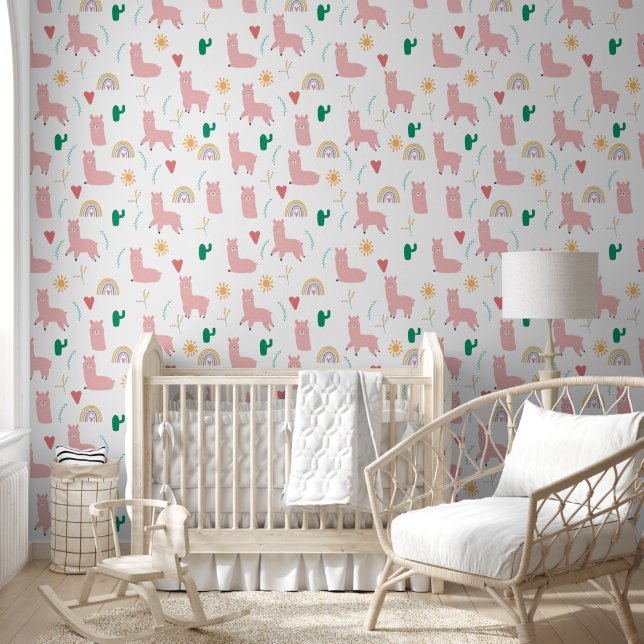 Boho Pink Llama & Rainbows Baby Girl Kinderzimmer Tapete (Kinder)