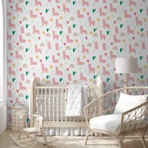 Boho Pink Llama & Regenbogen Baby Mädchen Kinderzi Tapete