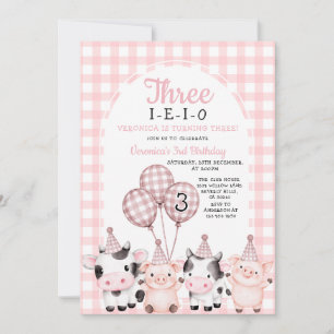 Boho Pink Mädchen Drei-I-E-I-O Geburtstag Bauernho Einladung