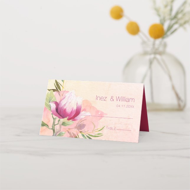Boho Pink Magnolia Sunset Platzkarte (Vorderseite)