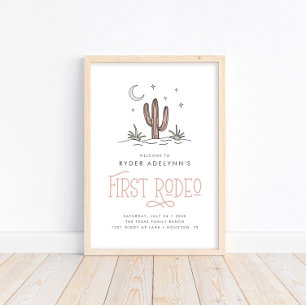 Boho Pink Modern Girls First Rodeo 1. Geburtstag Poster