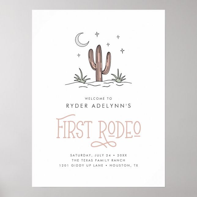 Boho Pink Moderne Mädchen First Rodeo 1. Geburtsta Poster (Vorne)