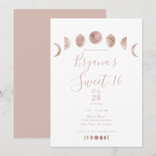 Boho Pink Mondphasen Modern Minimal Süße 16 Einladung
