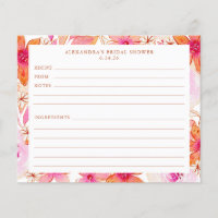 Boho Pink Orange Blume Brautparty Rezept Karte