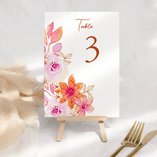 Boho Pink Orange Blume Custom Tischnummer