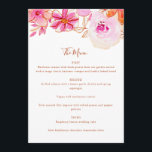 Boho Pink Orange Blume Custom Wedding Menükarte<br><div class="desc">Boho Watercolor Pink Orange Blume Custom Wedding Menu</div>