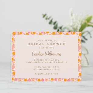 Boho Pink Orange Blumen Hochzeitsdusche Einladung
