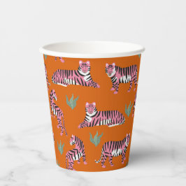 Boho Pink Orange Dschungel Tiger Tier Muster  Pappbecher