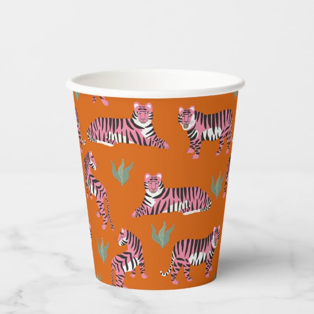 Boho Pink Orange Dschungel Tiger Tier Muster  Pappbecher (Vorderseite)