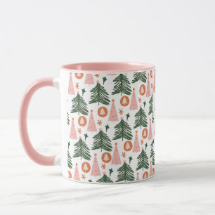 Boho Pink Orange Grüne Weihnachtsbaumen Trendy Pin Tasse