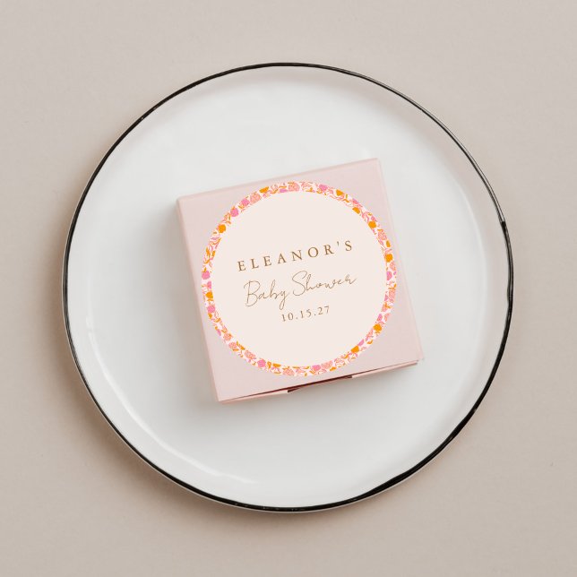 Boho Pink Orange Niedliche Babydusche Custom Runder Aufkleber (Von Creator hochgeladen)