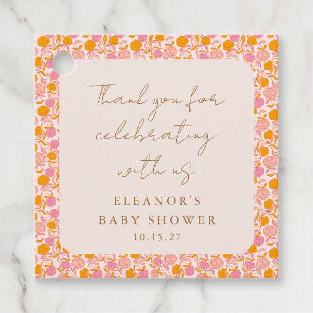 Boho Pink Orange Niedliche Babydusche Vielen Dank Geschenkanhänger (Vorderseite)