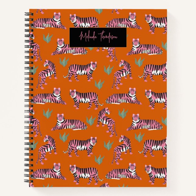 Boho Pink Orange Tiger Animal Pattern   Notizbuch (Vorderseite)