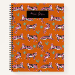 Boho Pink Orange Tiger Tiermuster   Notizbuch