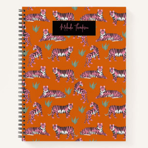 Boho Pink Orange Tiger Tiermuster Notizbuch